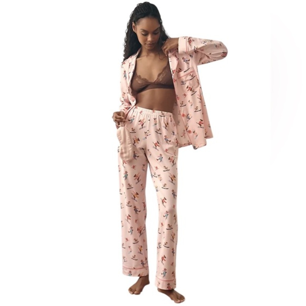 Bedhead‎ Women’s Size S Organic Cotton Pajama Set Light Pink Ski Bunnies Animals